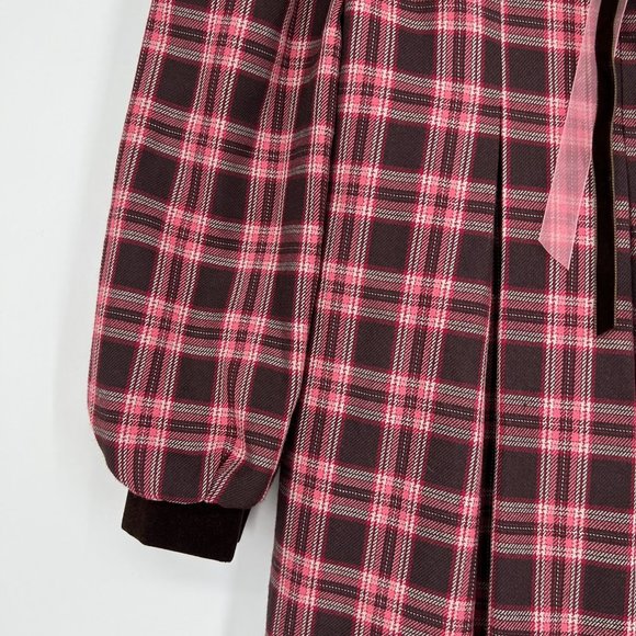 Vintage‎ Bonnie Jean Girls Size 6X Plaid Velvet Collar Dress Pink Brown Pleated - Picture 2 of 8